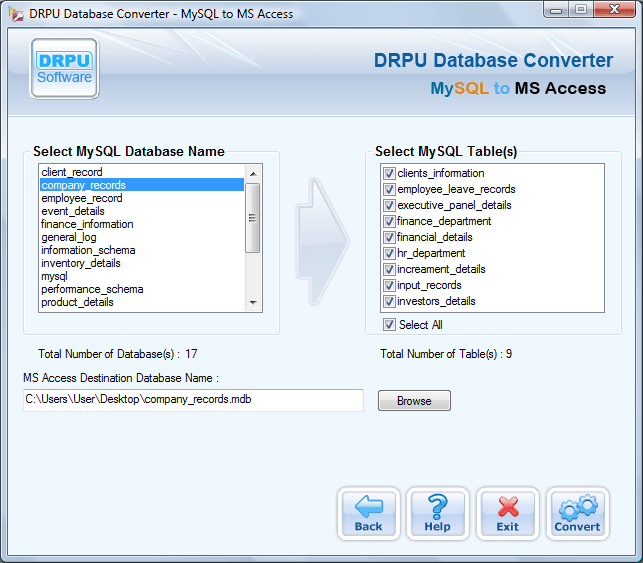MySQL to MS Access Database Converter