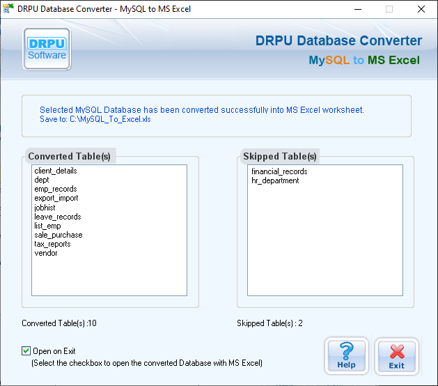 MySQL to MS Excel Database Converter